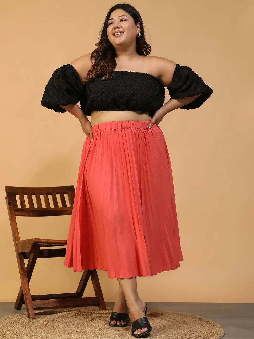 Vibeon Coral Elasticated Pleated Plus Size Women Skirt