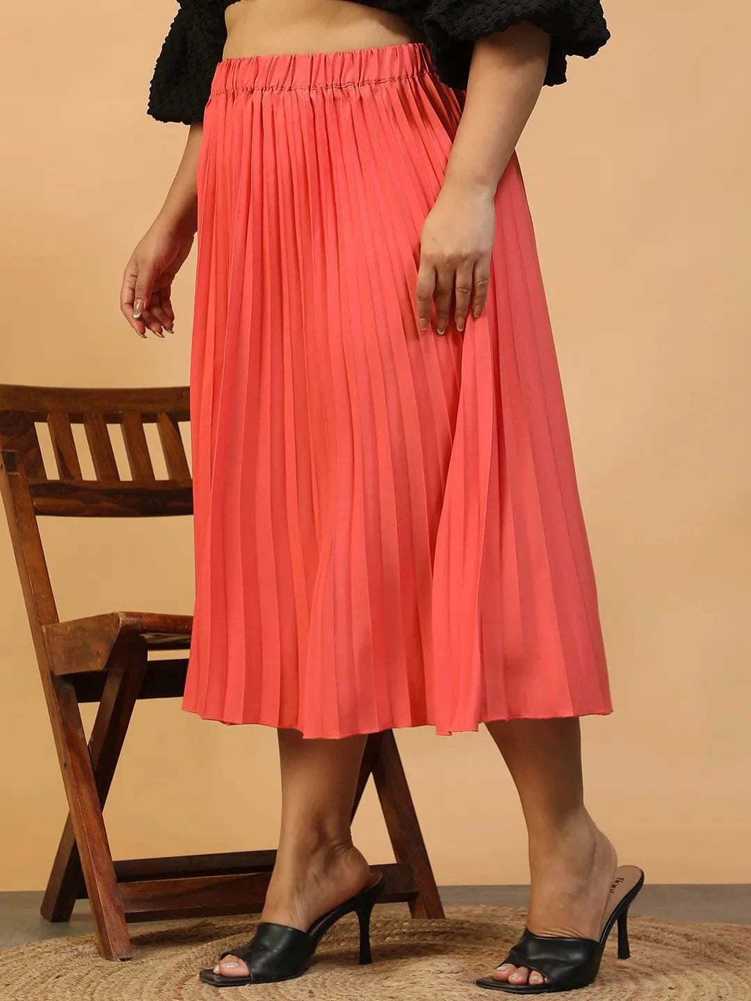 Vibeon Coral Elasticated Pleated Plus Size Women Skirt