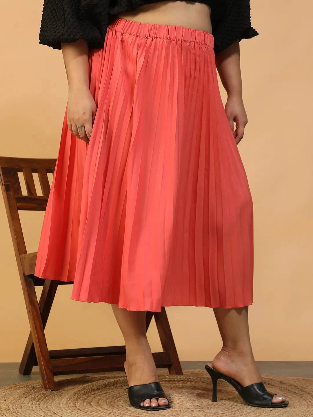 Vibeon Coral Elasticated Pleated Plus Size Women Skirt