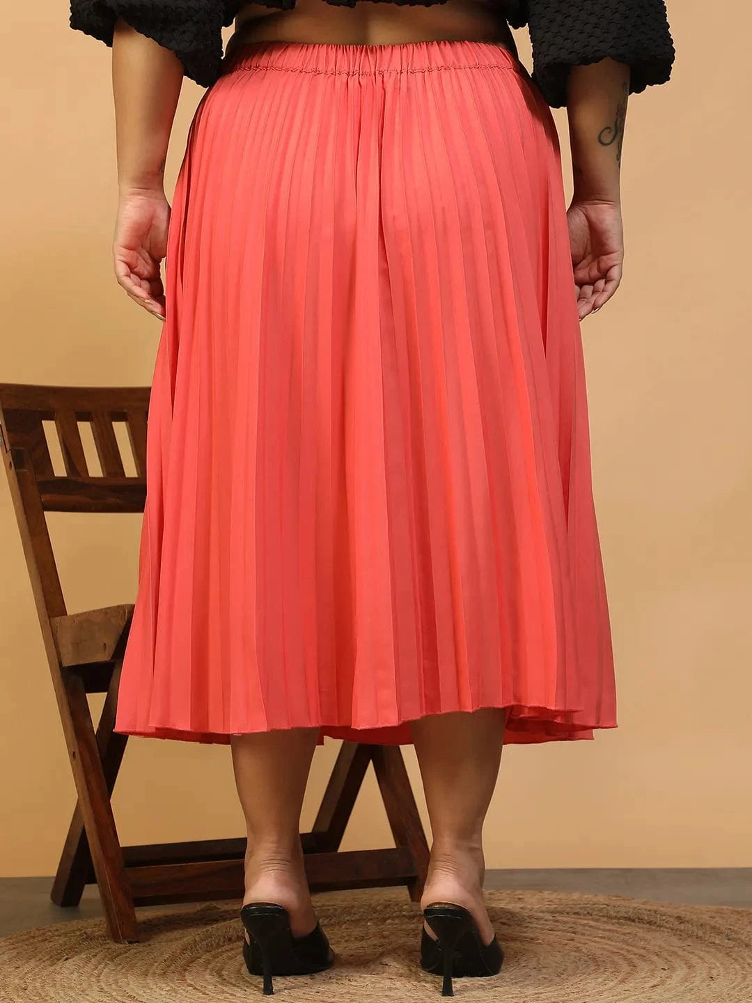 Vibeon Coral Elasticated Pleated Plus Size Women Skirt