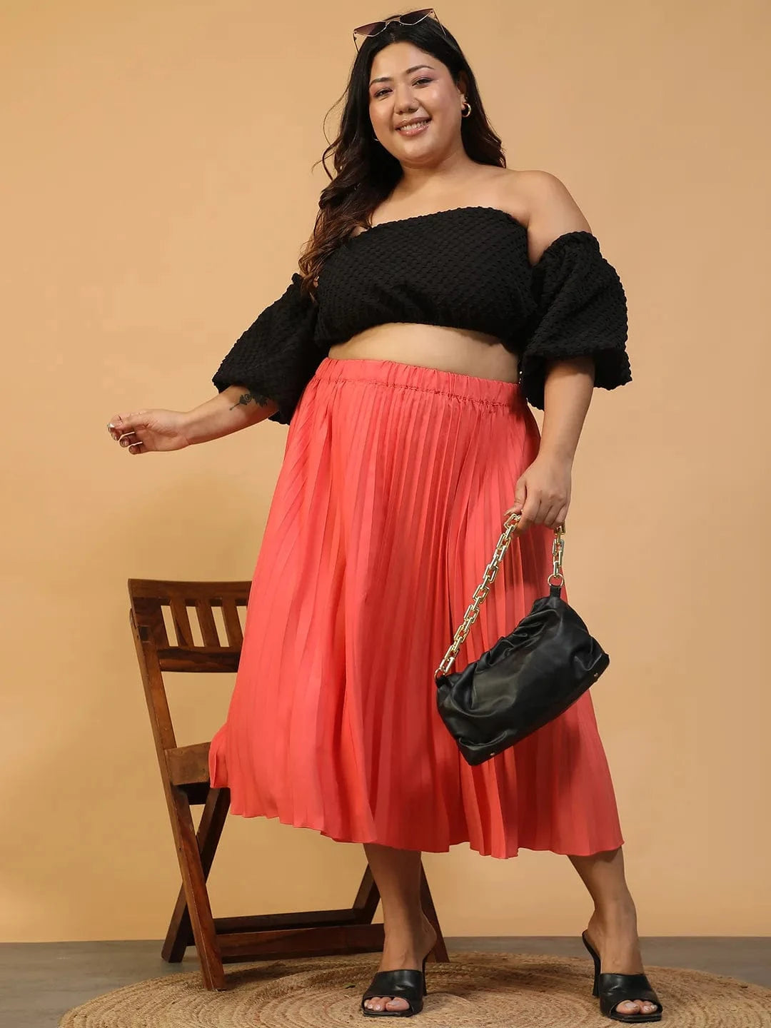 Vibeon Coral Elasticated Pleated Plus Size Women Skirt