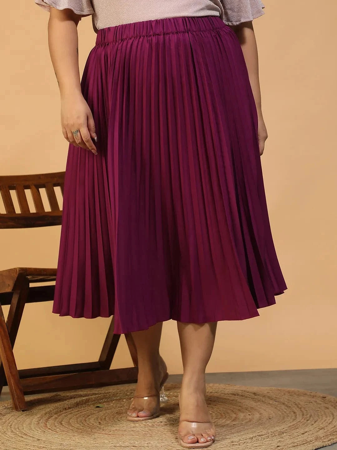 Muse Putple Elasticated Pleated Plus Size Women Skirt