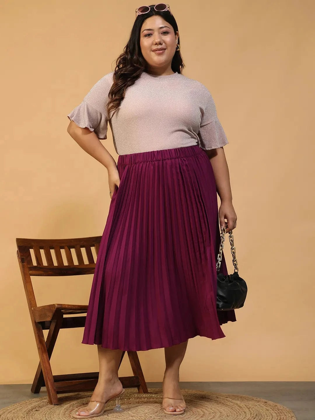 Muse Putple Elasticated Pleated Plus Size Women Skirt