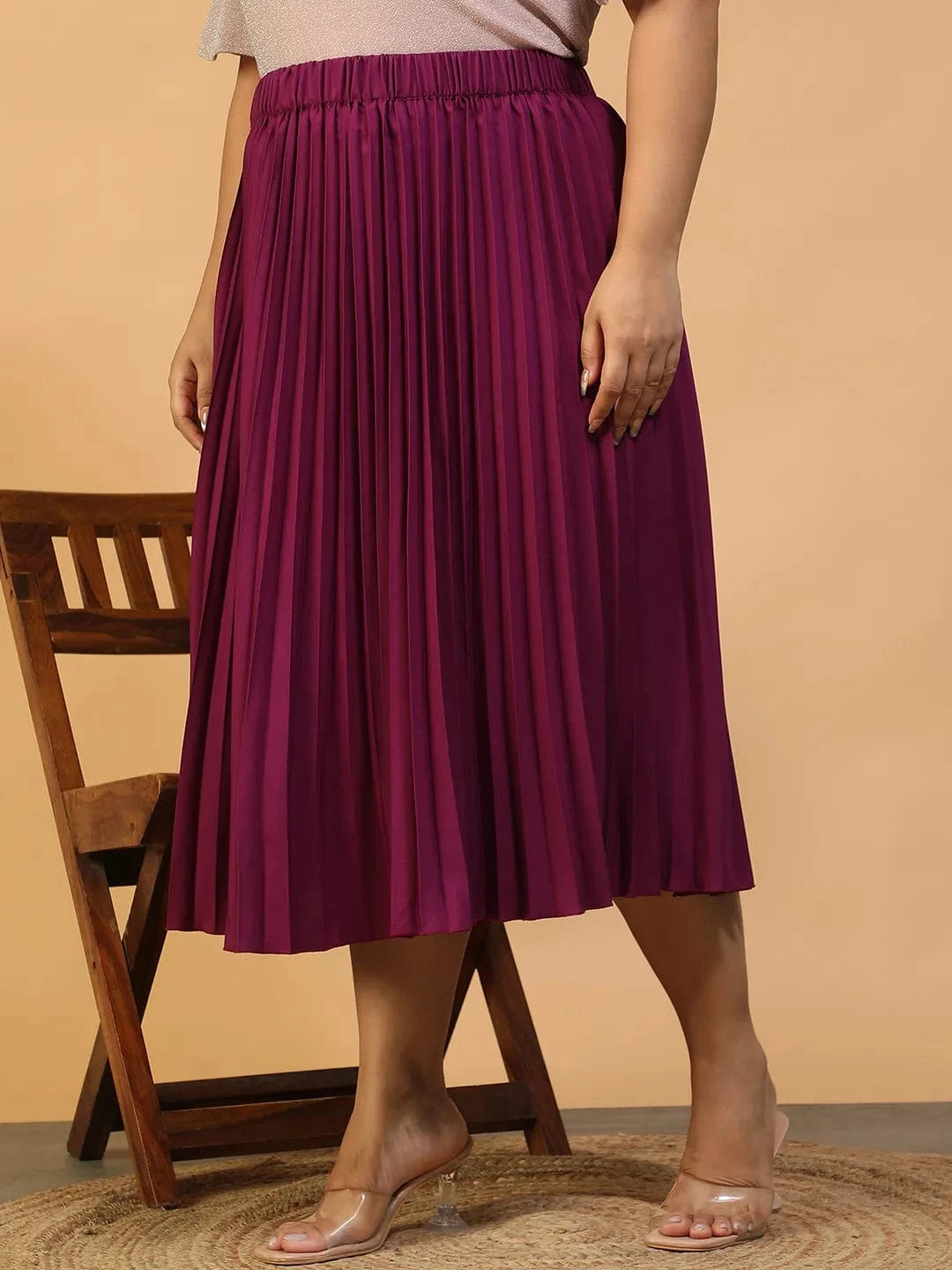 Muse Putple Elasticated Pleated Plus Size Women Skirt