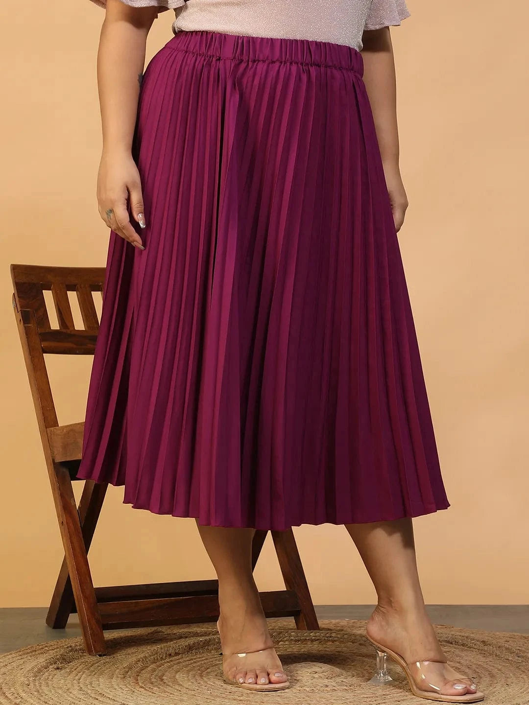 Muse Putple Elasticated Pleated Plus Size Women Skirt