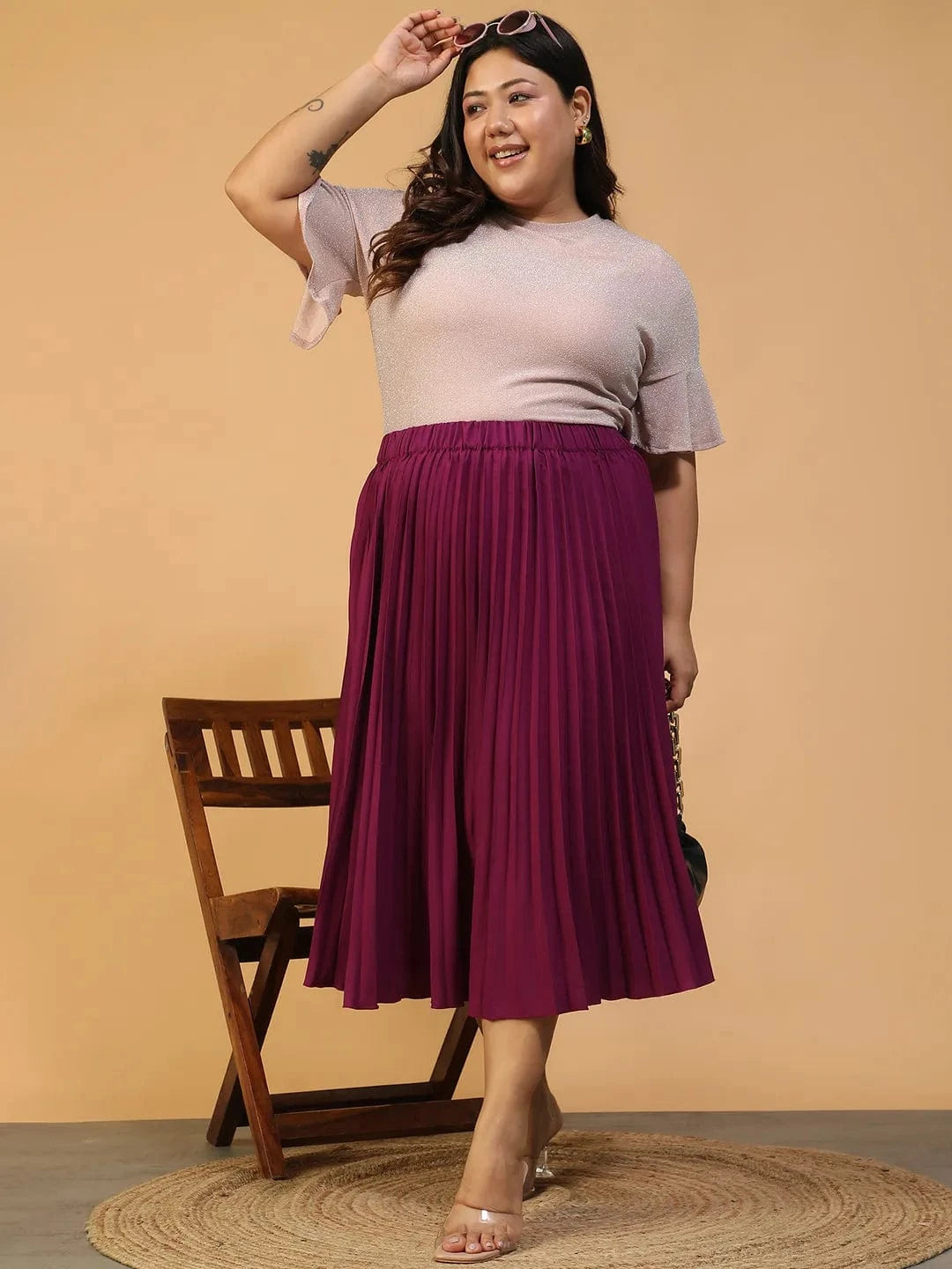 Muse Putple Elasticated Pleated Plus Size Women Skirt