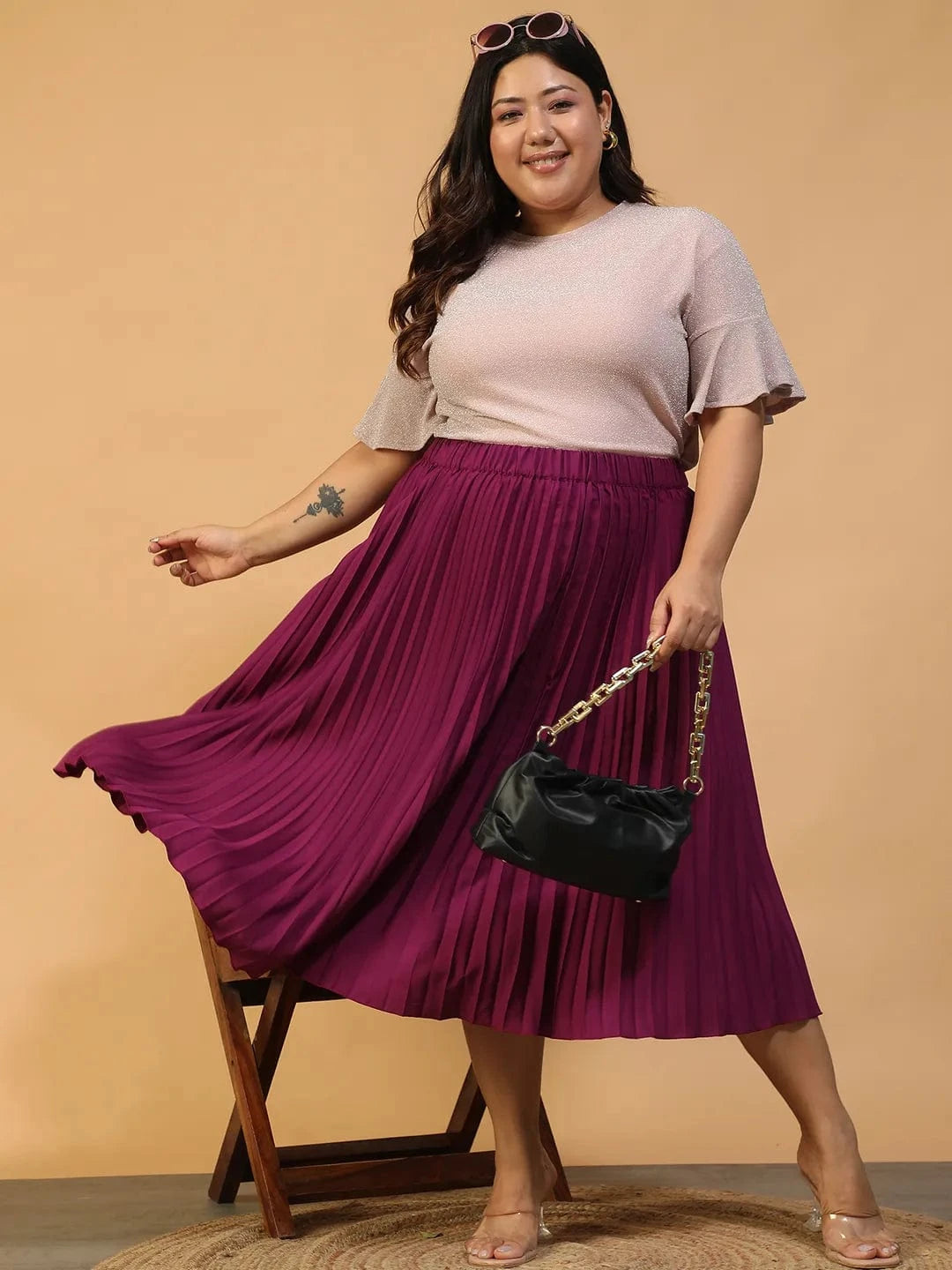 Muse Putple Elasticated Pleated Plus Size Women Skirt