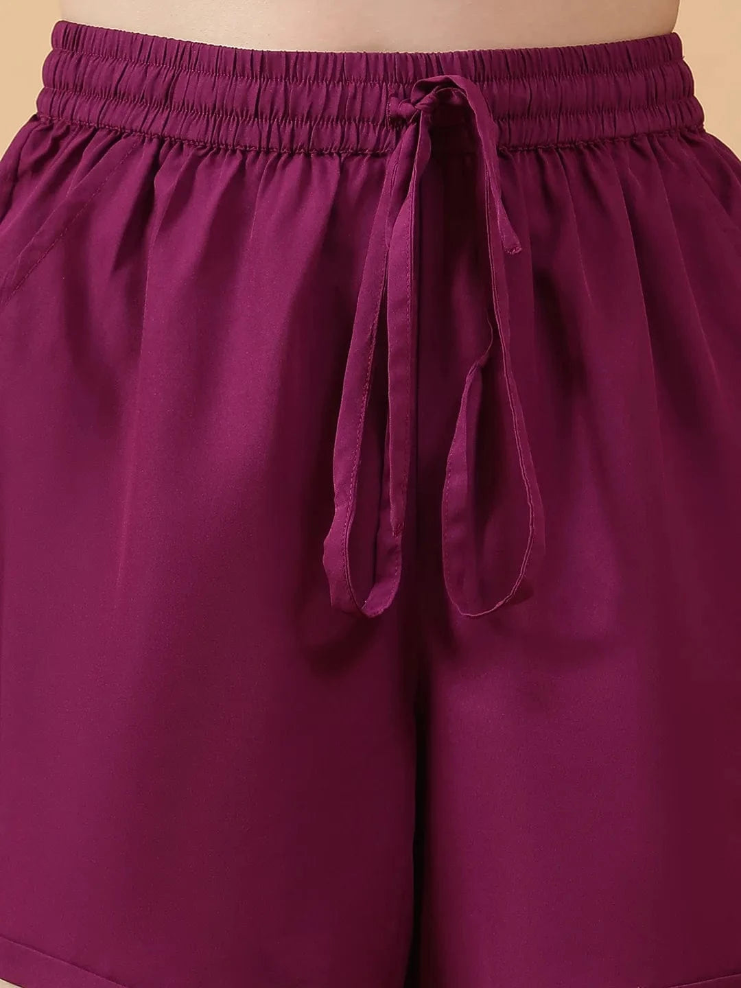 Picky Purple Elasticated With Tie-Up Detail Women Short