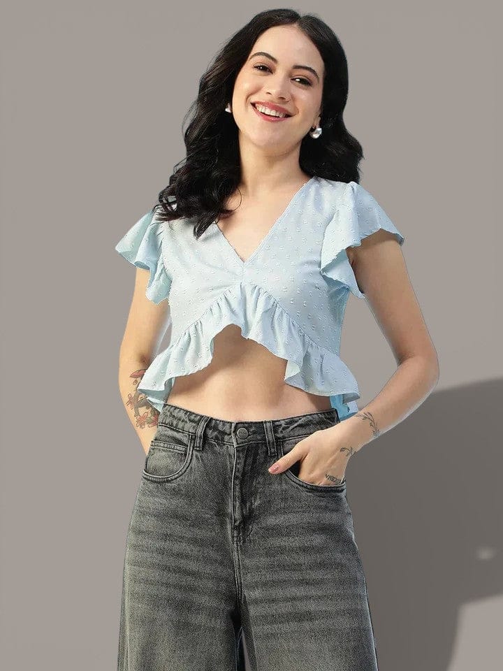 Women Light Blue Crop Top