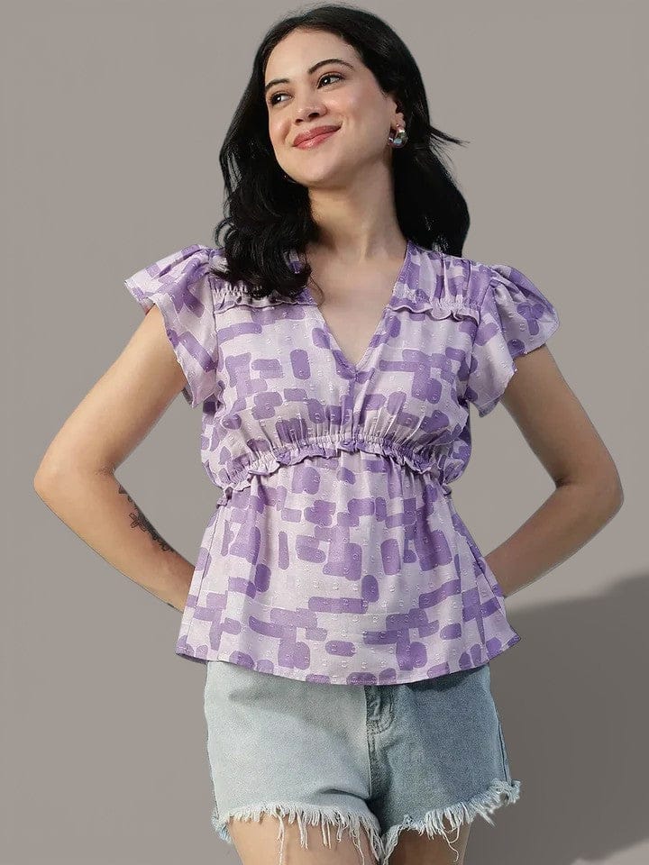 Purple Geometric Print Top
