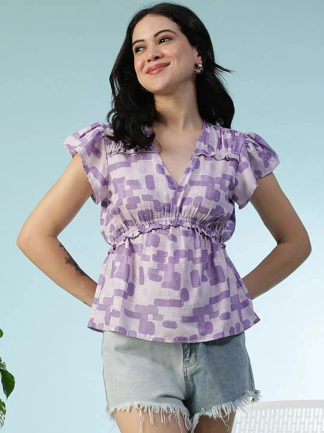 Purple Geometric Print Top