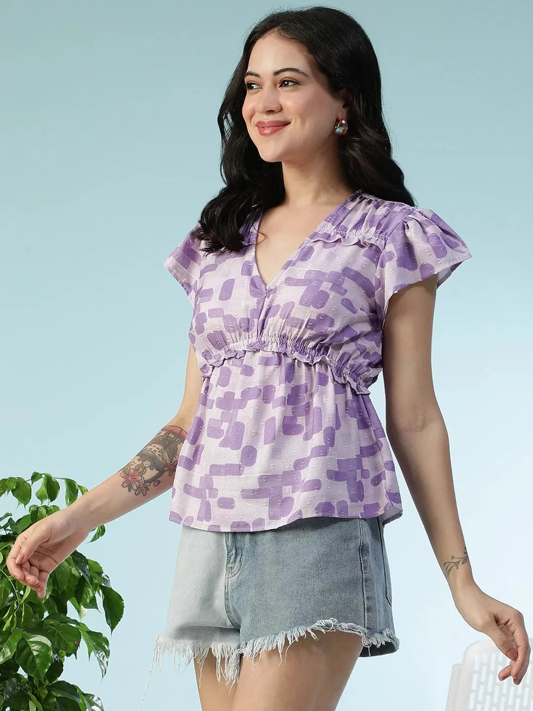 Purple Geometric Print Top