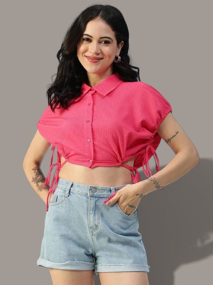 Women Pink Crop Shirt