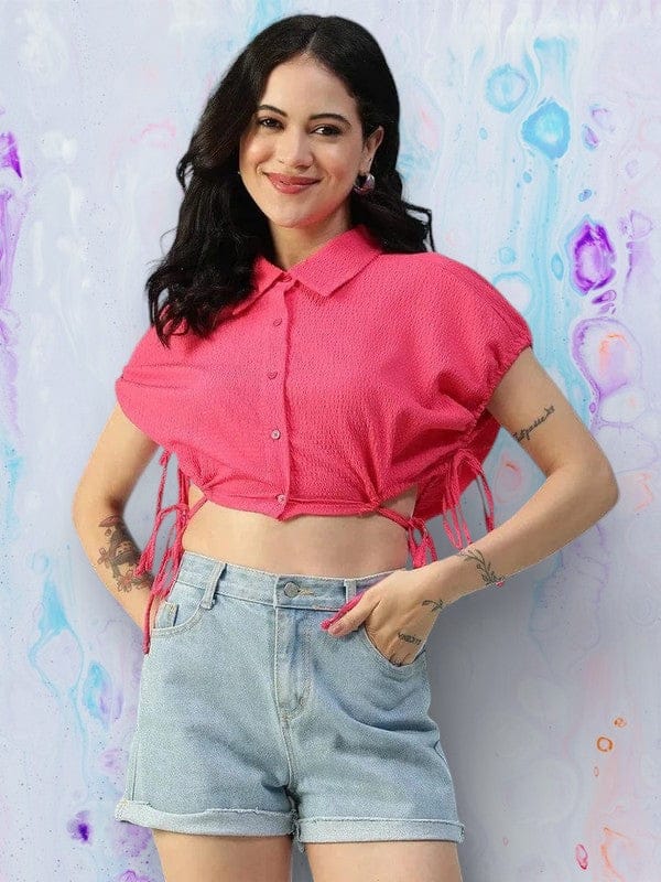 Women Pink Crop Shirt