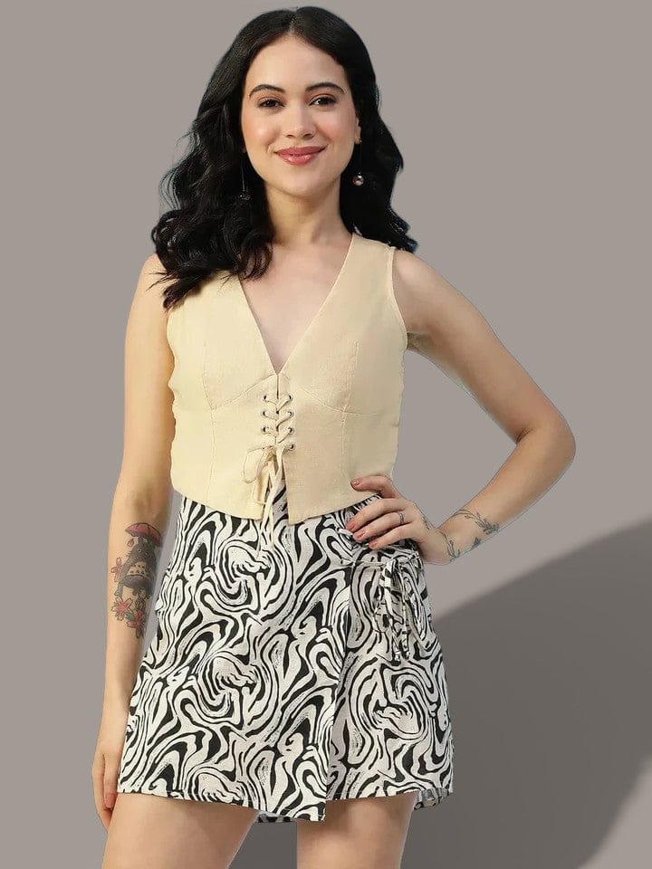 Women Beige Cotton Linen Top