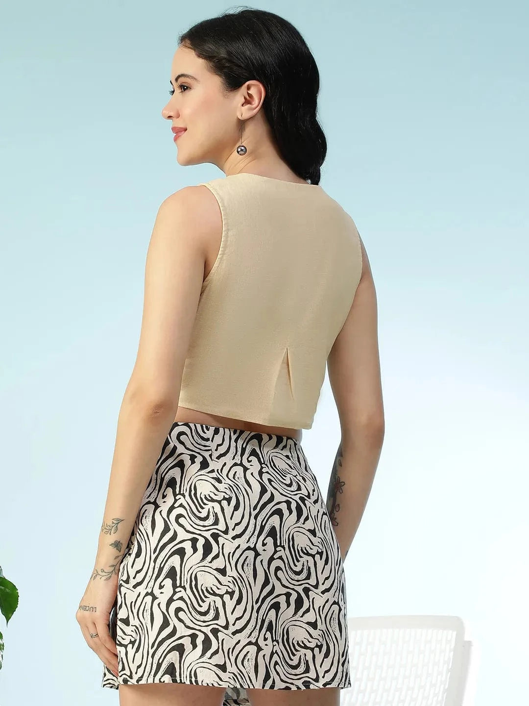 Women Beige Cotton Linen Top