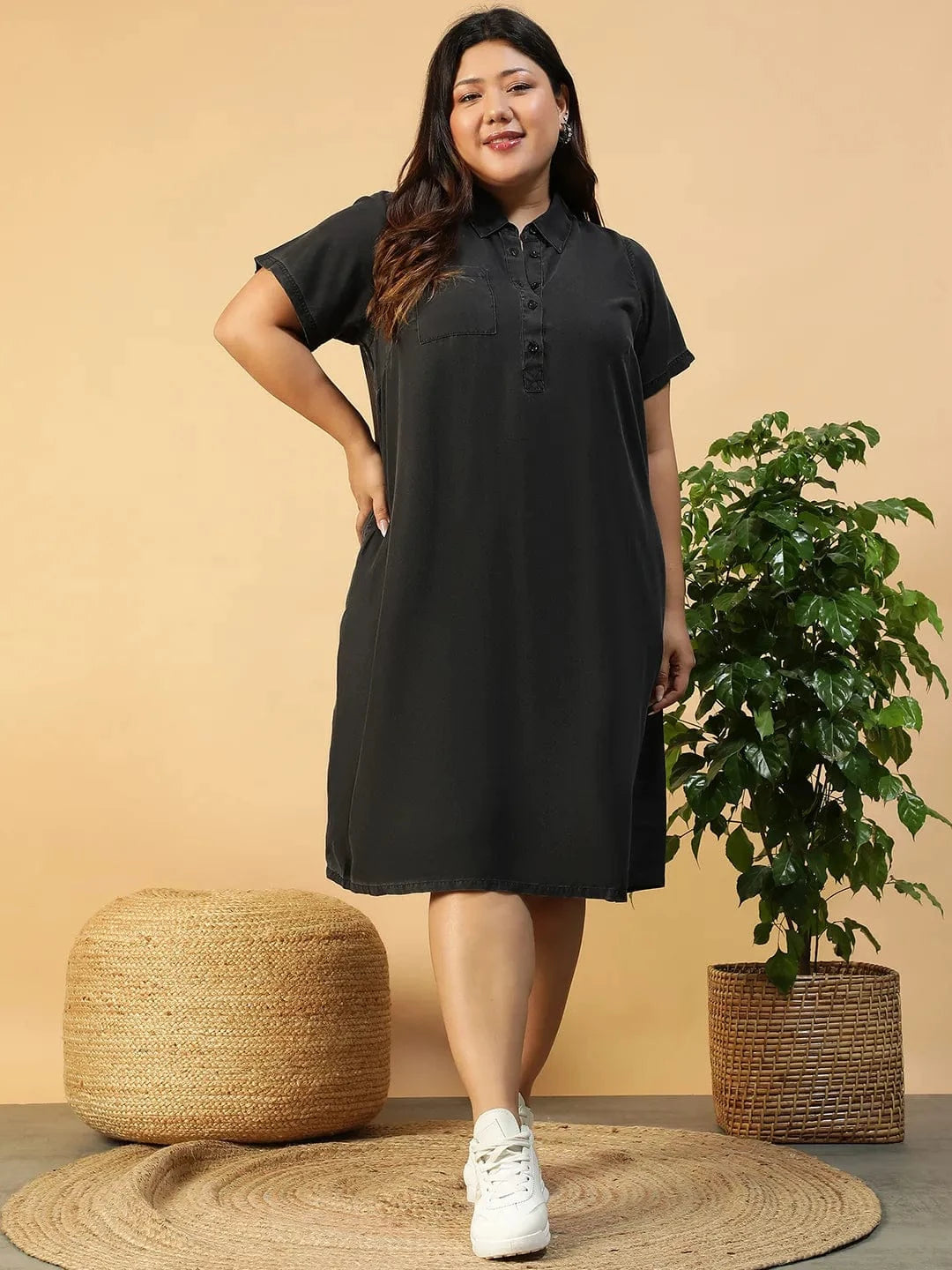 Plus Size Black Cotton Dress