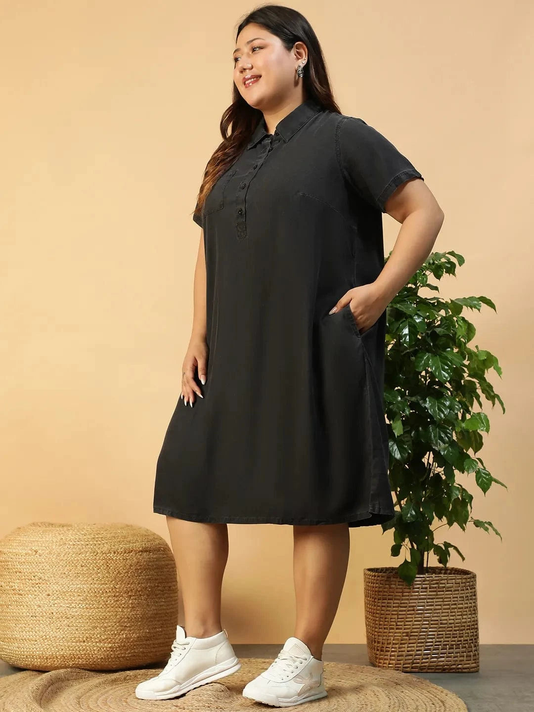 Plus Size Black Cotton Dress