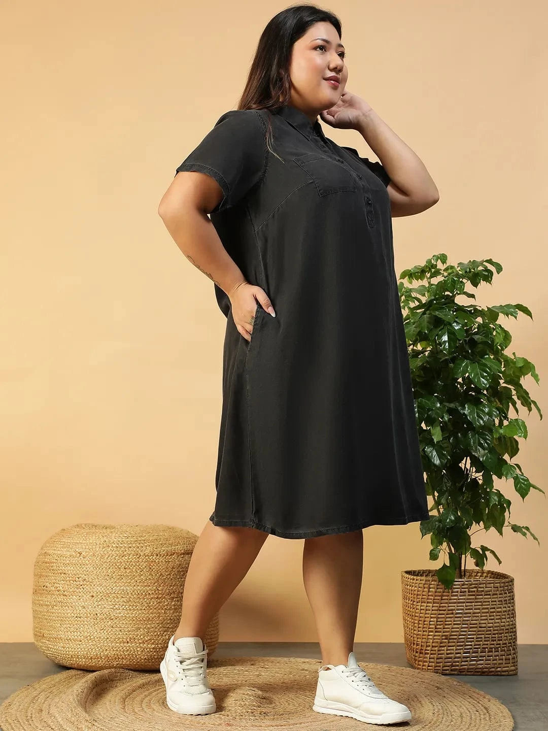 Plus Size Black Cotton Dress