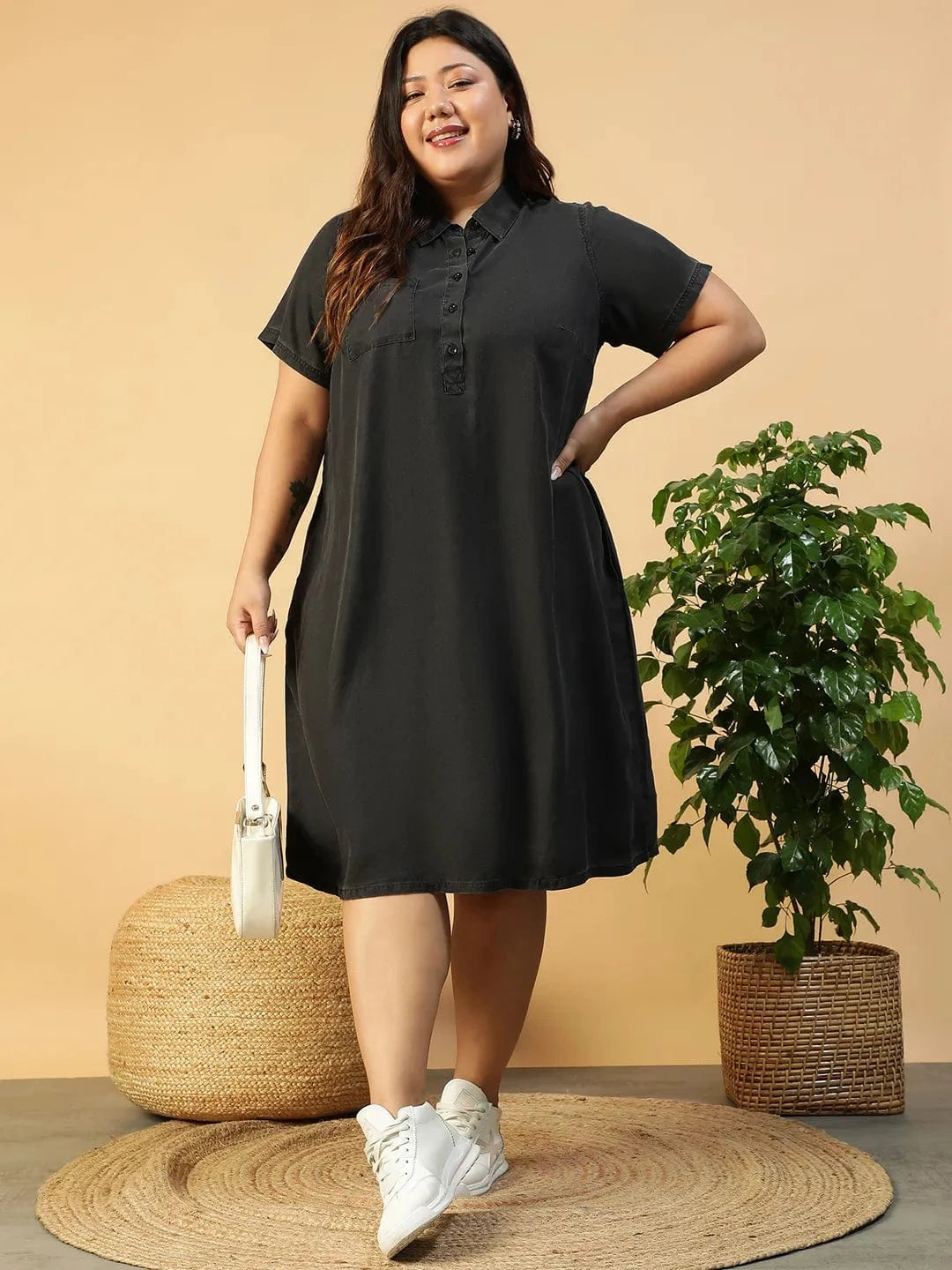 Plus Size Black Cotton Dress