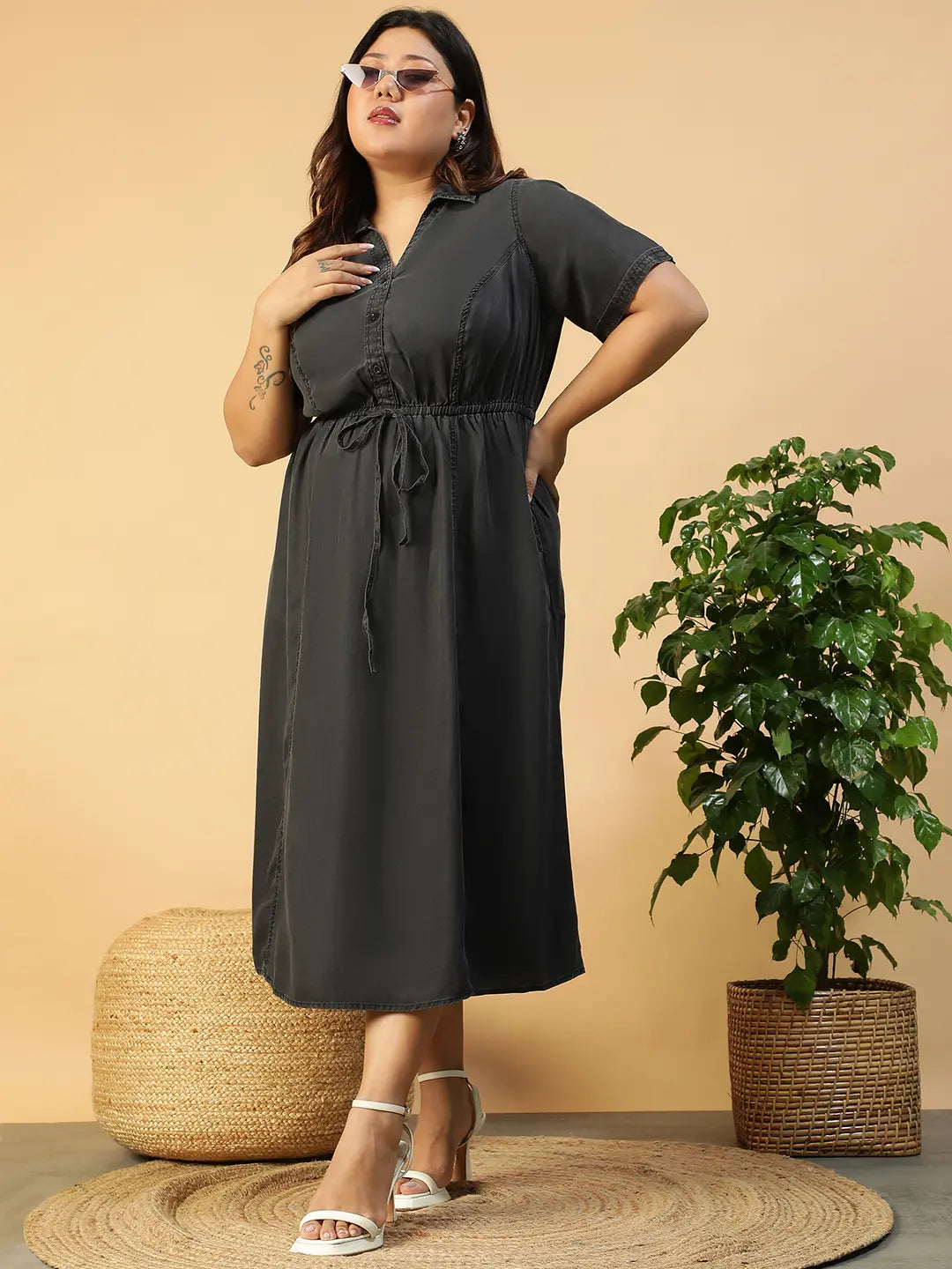 Plus Size Black Cotton Dress