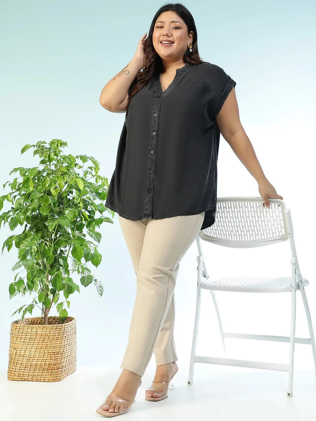 Plus Size Black Cotton Top