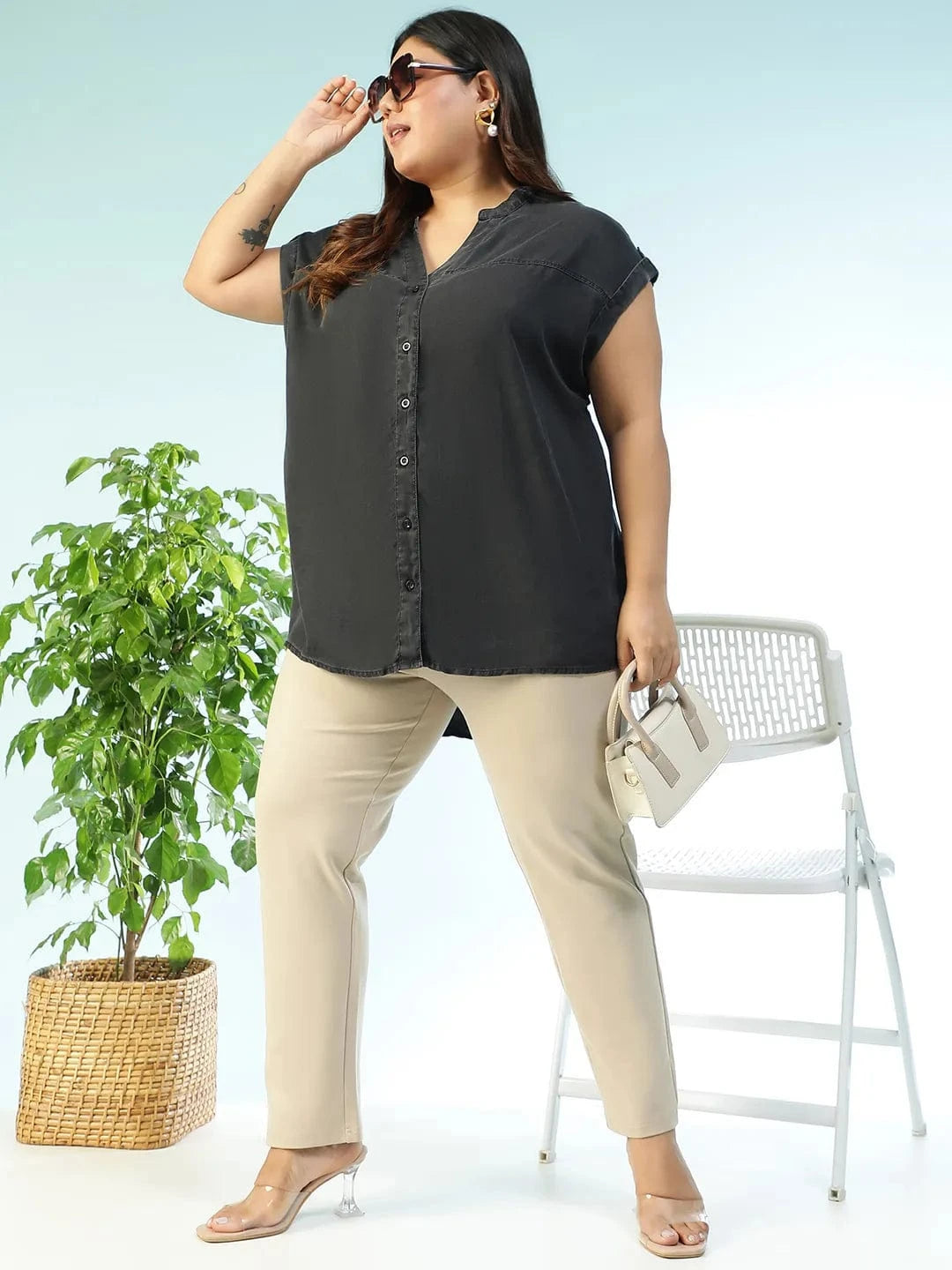 Plus Size Black Cotton Top