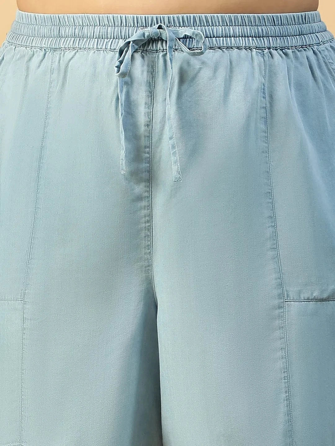 Plus Size Blue Washed Denim Shorts with Side Pockets