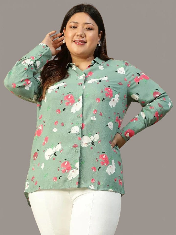 Women Green Floral Print Cotton Shirt