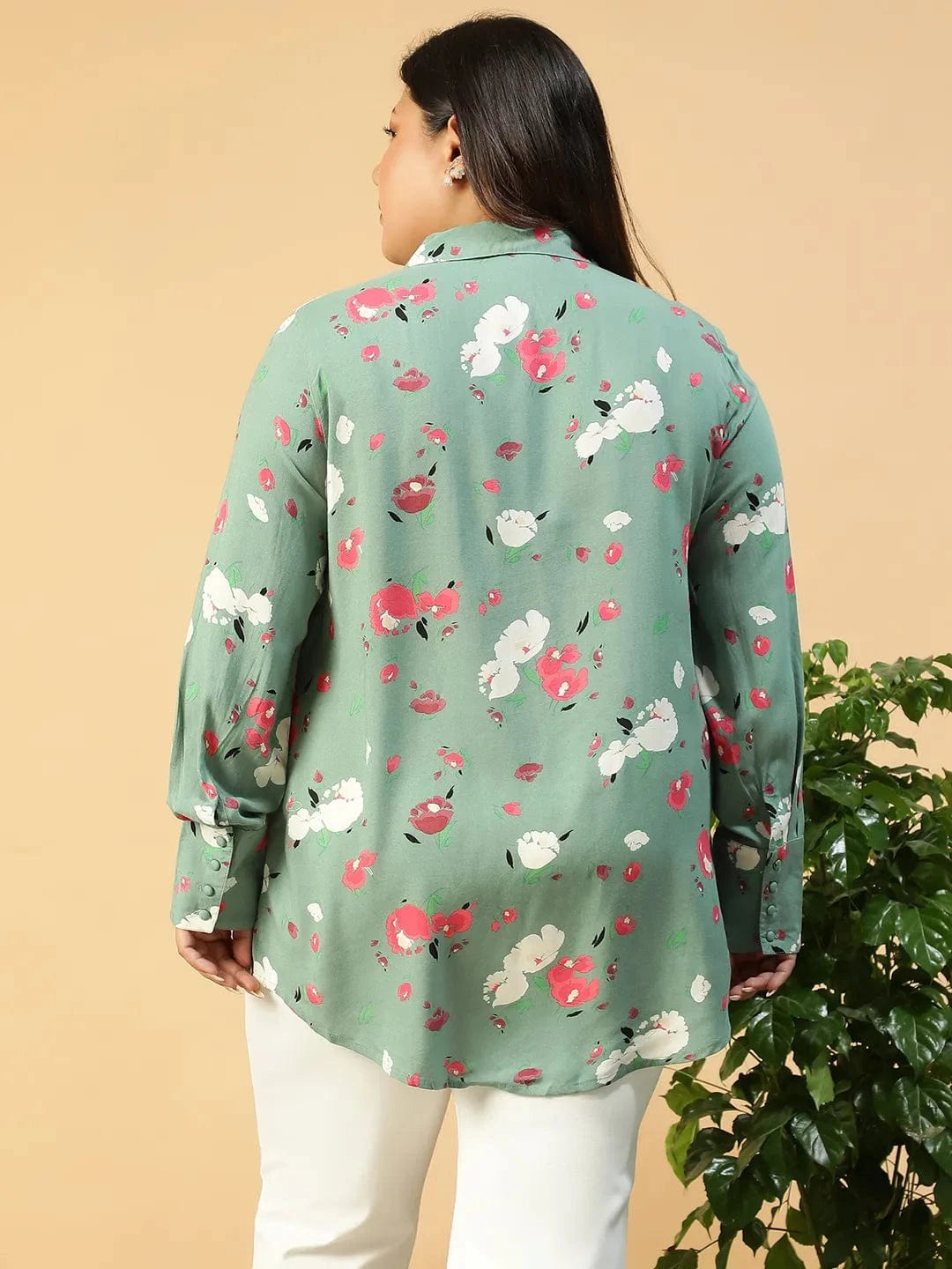 Women Green Floral Print Cotton Shirt