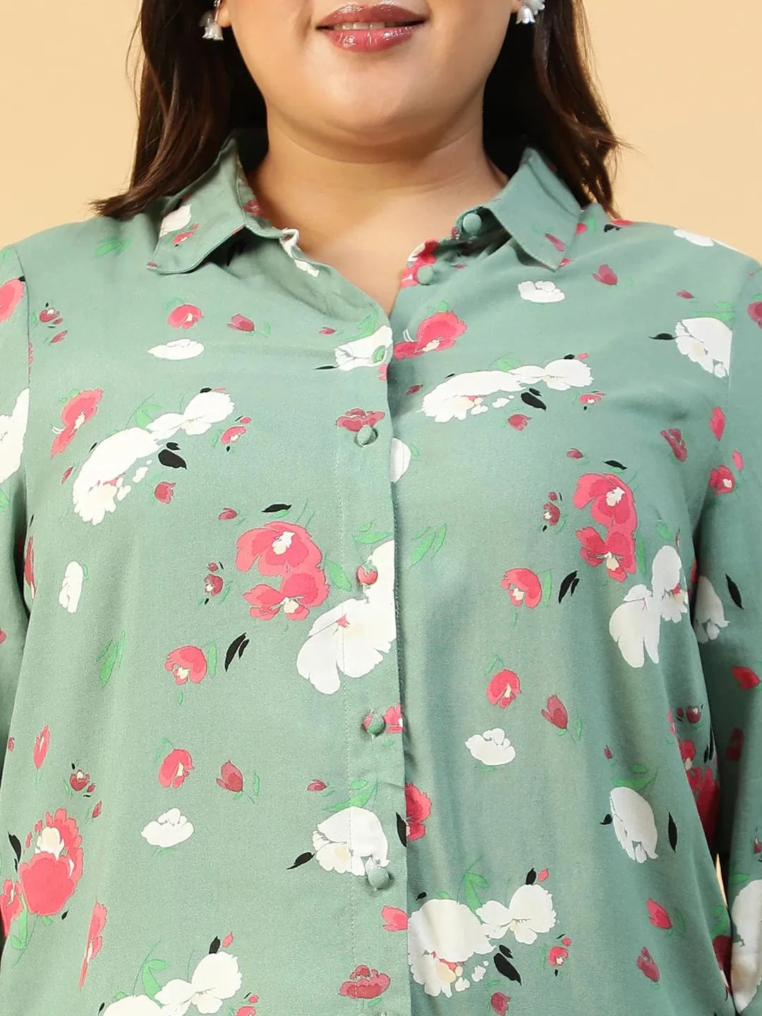 Women Green Floral Print Cotton Shirt