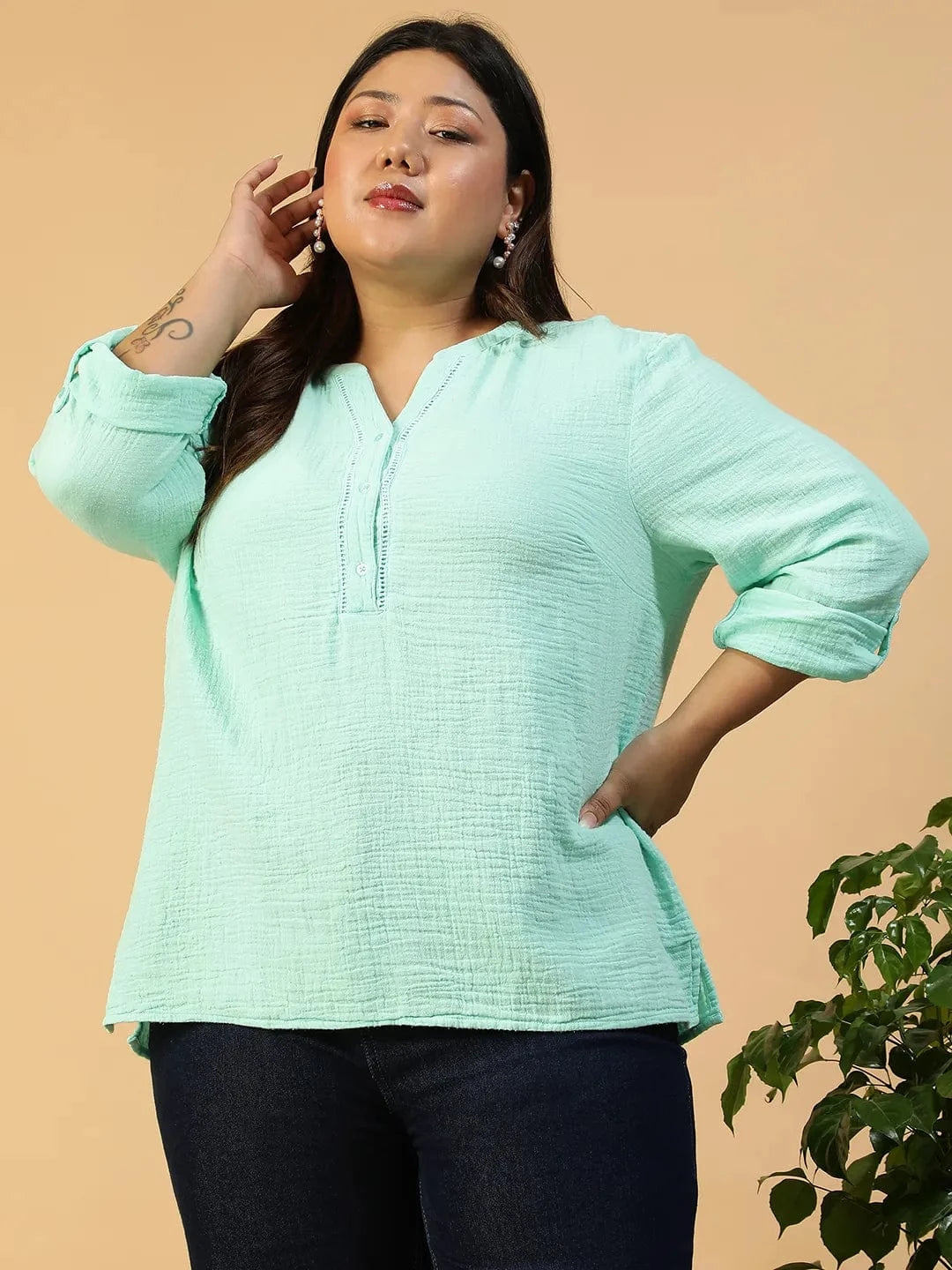 Plus Size Green Cotton Top