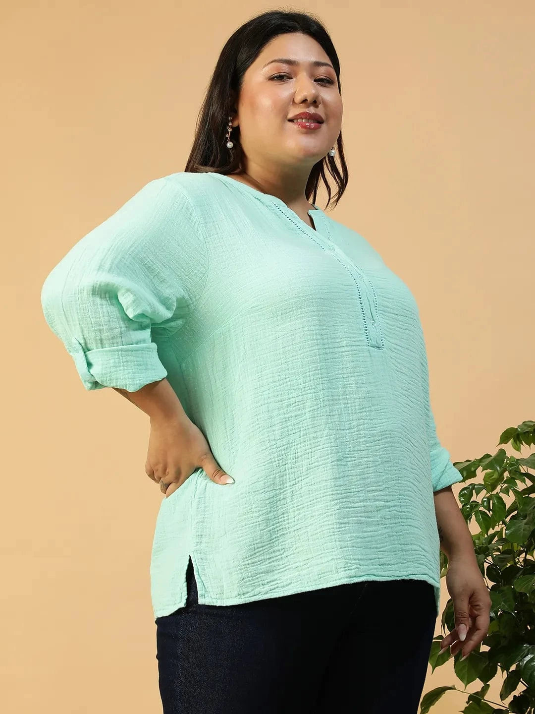 Plus Size Green Cotton Top