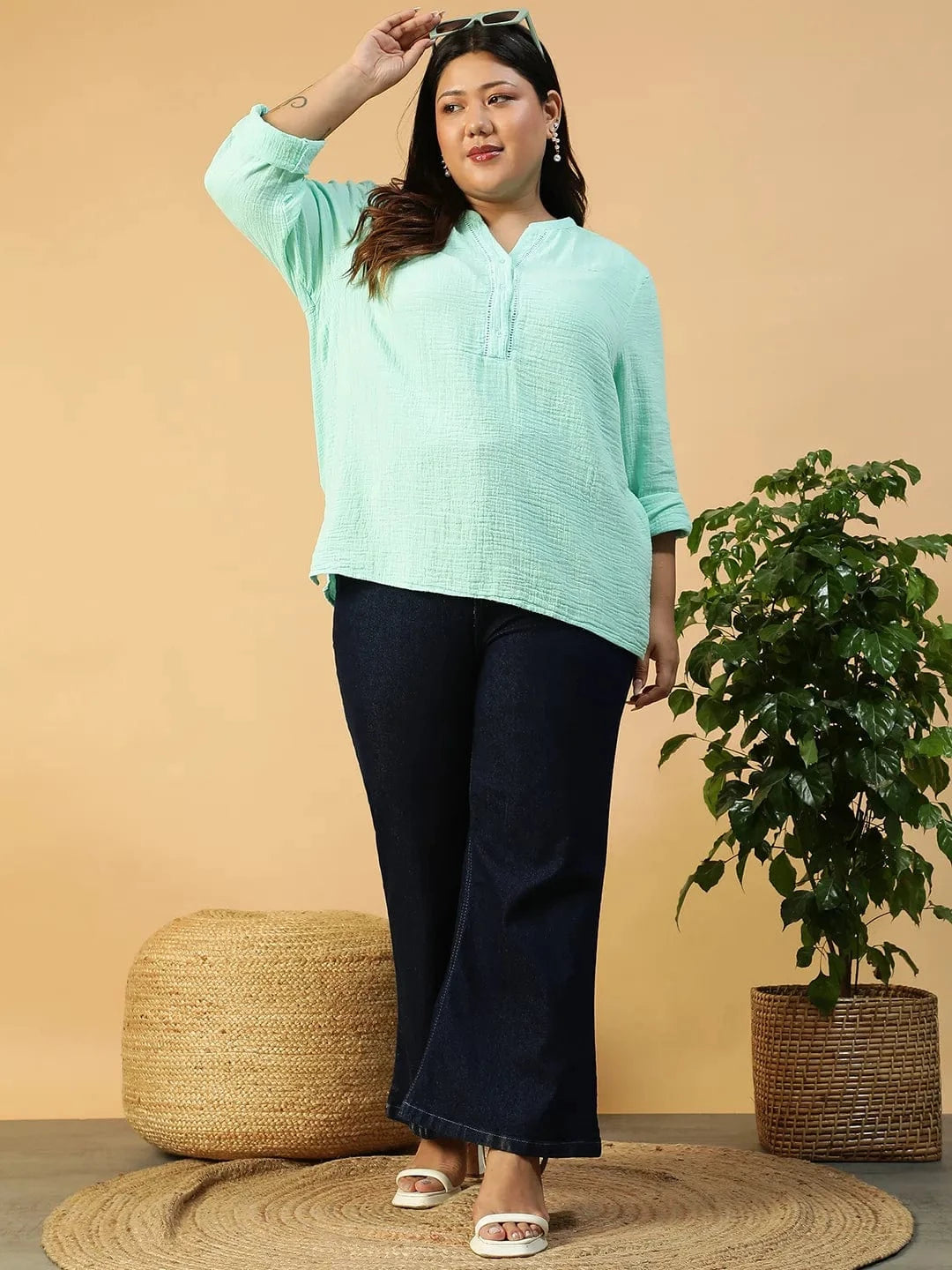 Plus Size Green Cotton Top