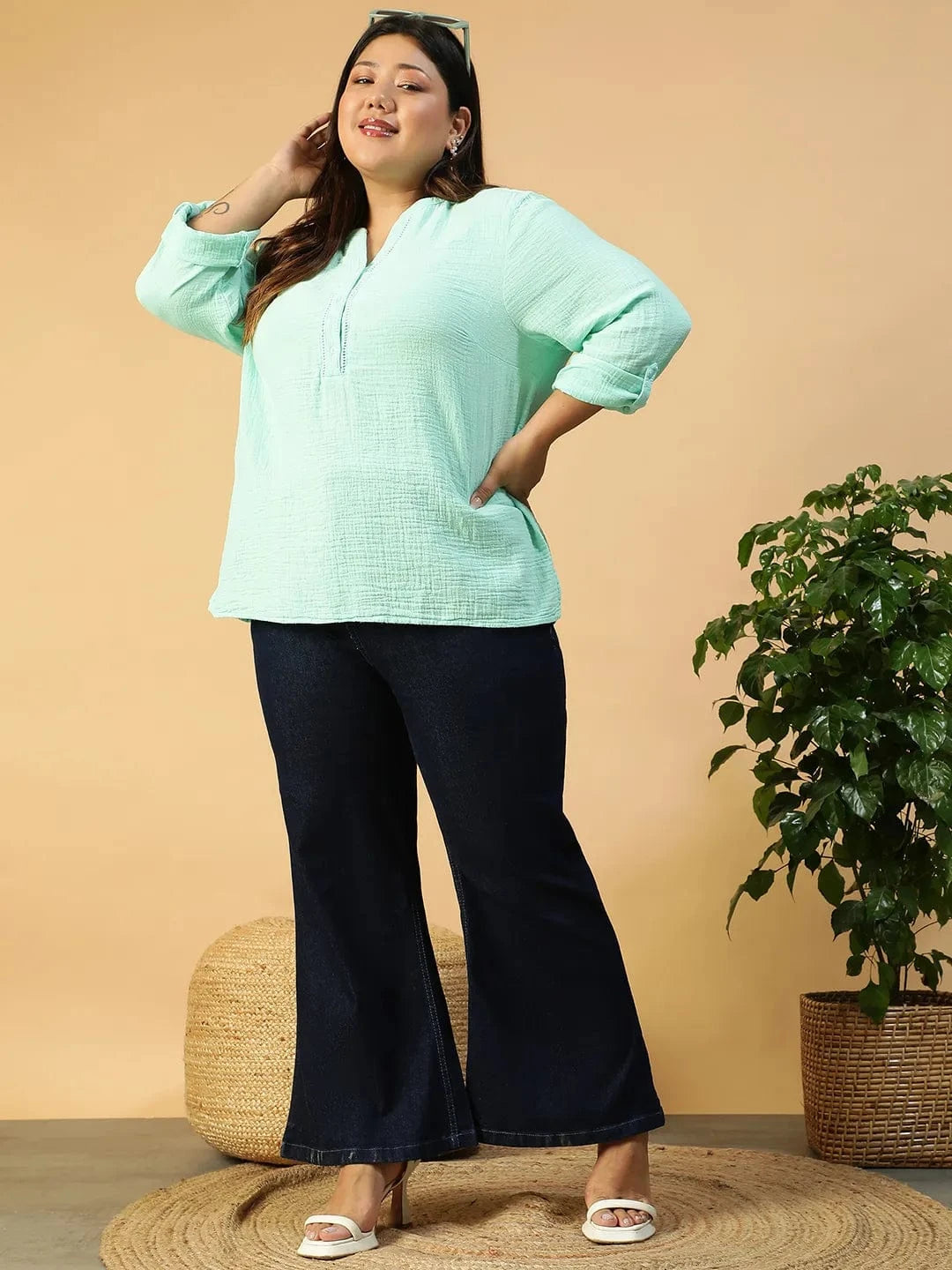 Plus Size Green Cotton Top