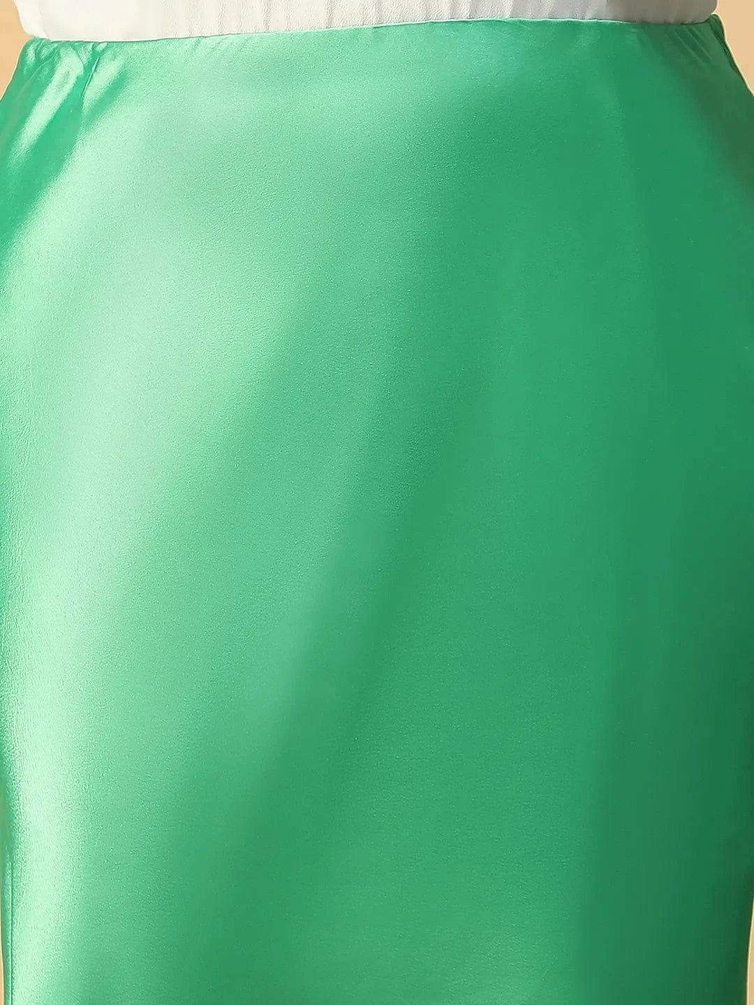 Women Plus Size Solid Green Elasticated Below Knee Length Satin Skirt