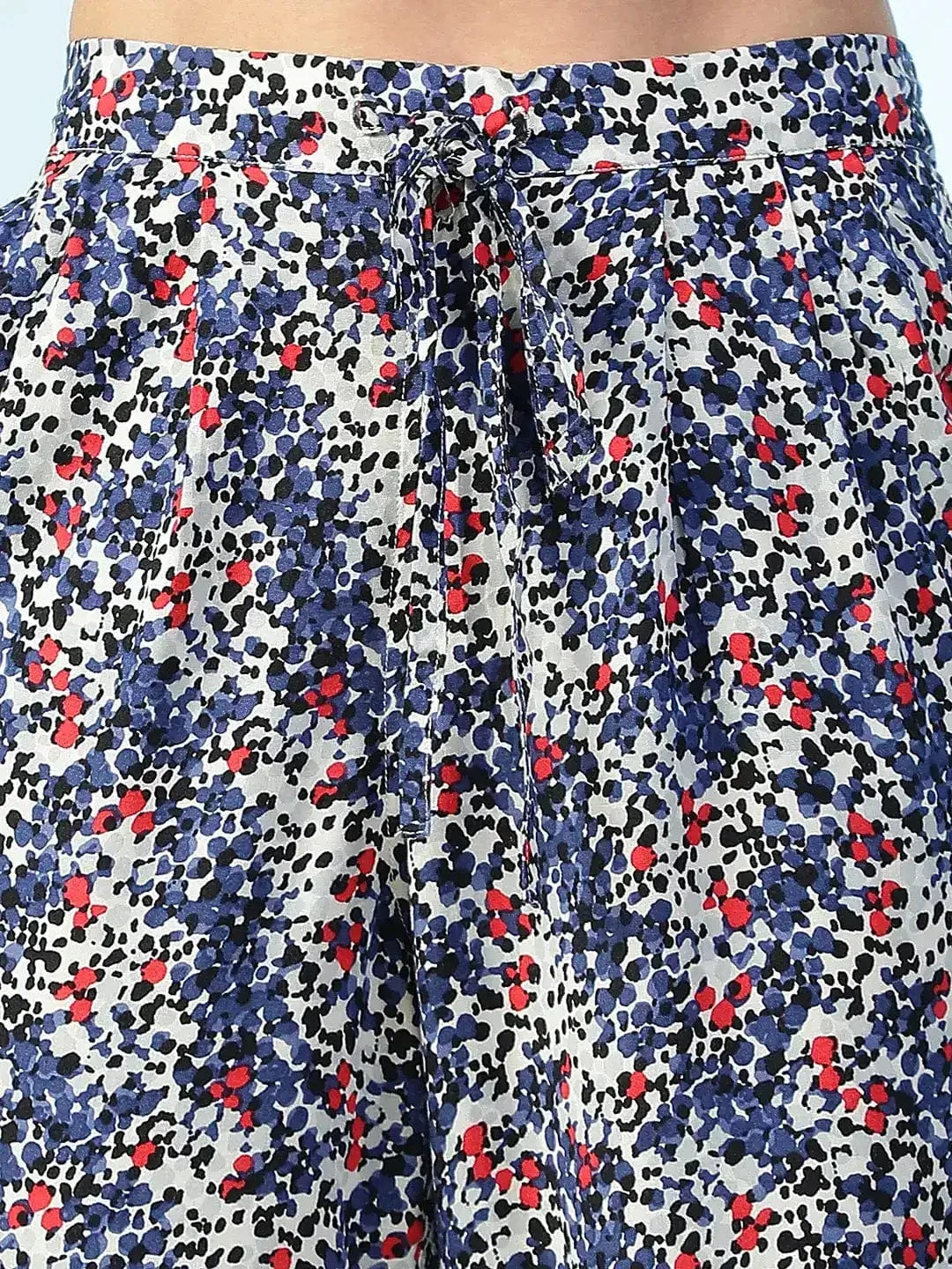 Multicolor Floral Print Elasticated Tapered Fit Narrow Linen Women Pant