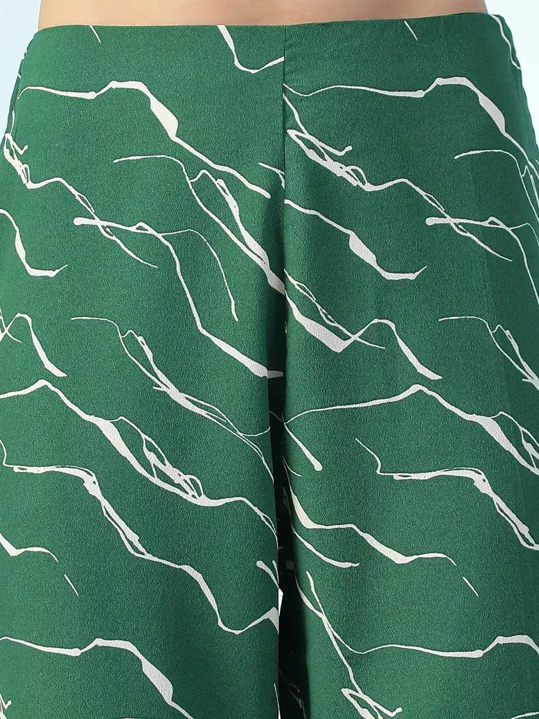 Flexette Green Abstract Print Elastiacted Women Flare Pant