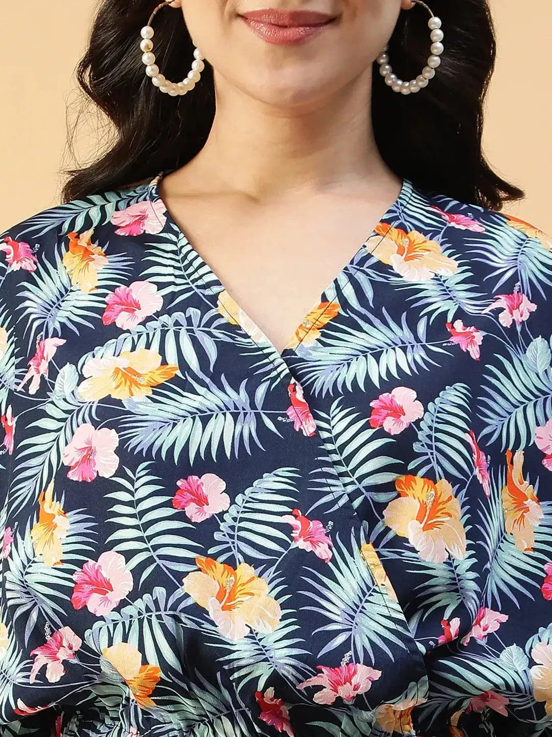 Approved Blue Floral Print Long Sleeve Elasticated Women Crop Top