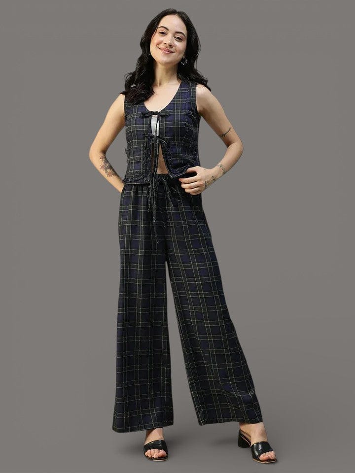 Purple Check Print Top & Pant | Co-Ord Set