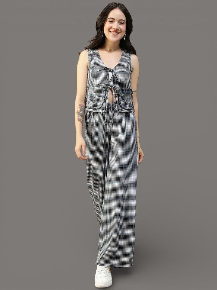 Black & White Check Print Top & Pant | Co-Ord Set
