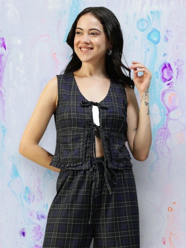 Women Navy Check Top