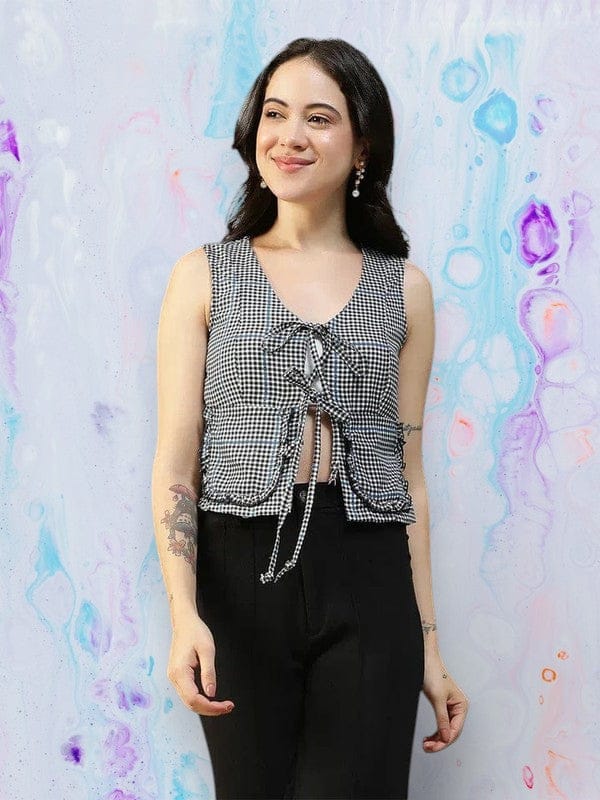 Women Black Check Top