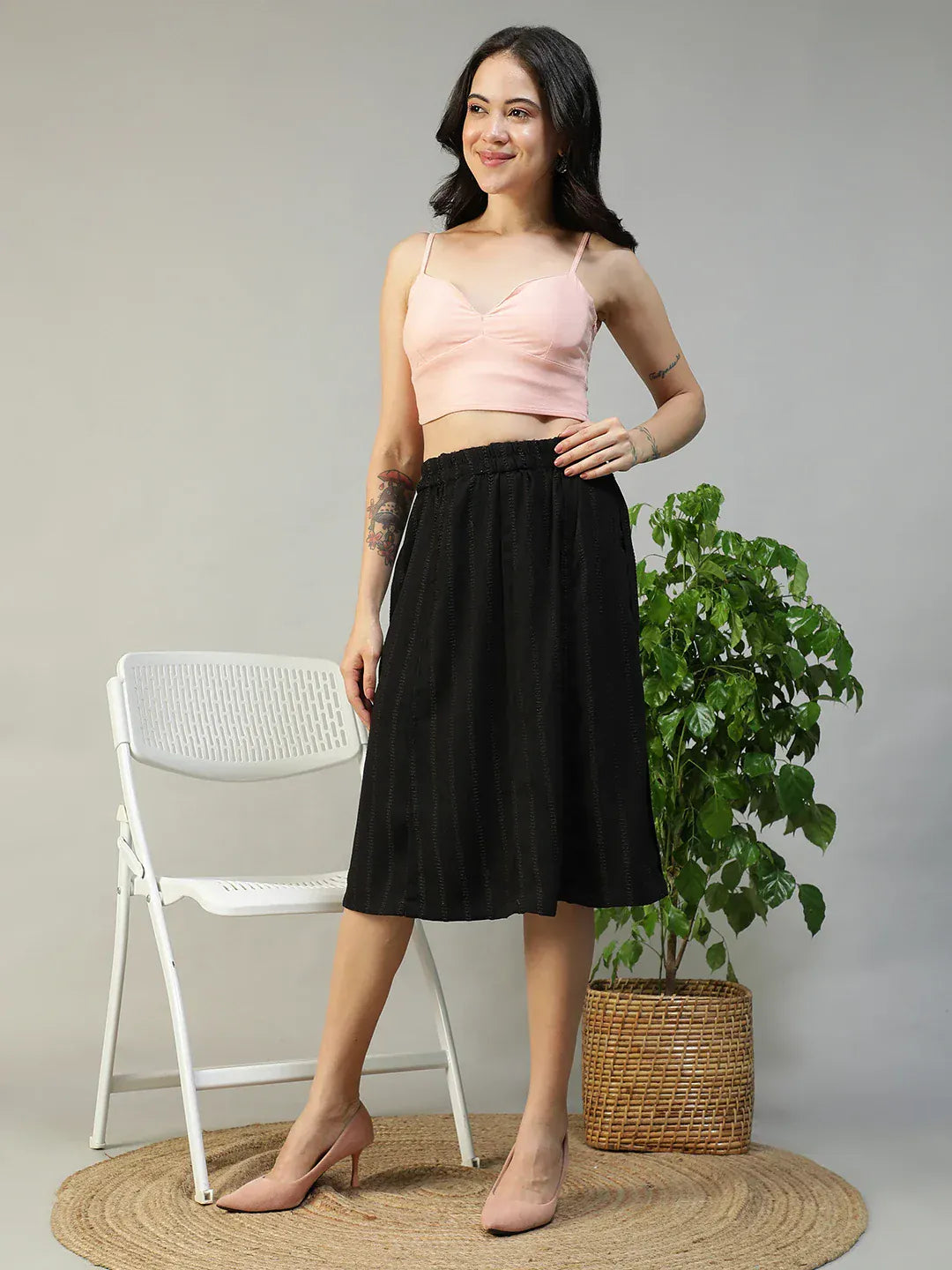 Women Black Stripe Skirt