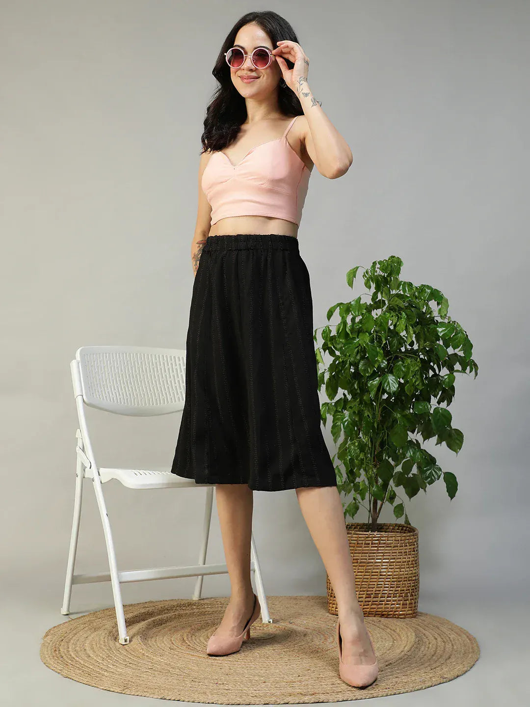 Women Black Stripe Skirt
