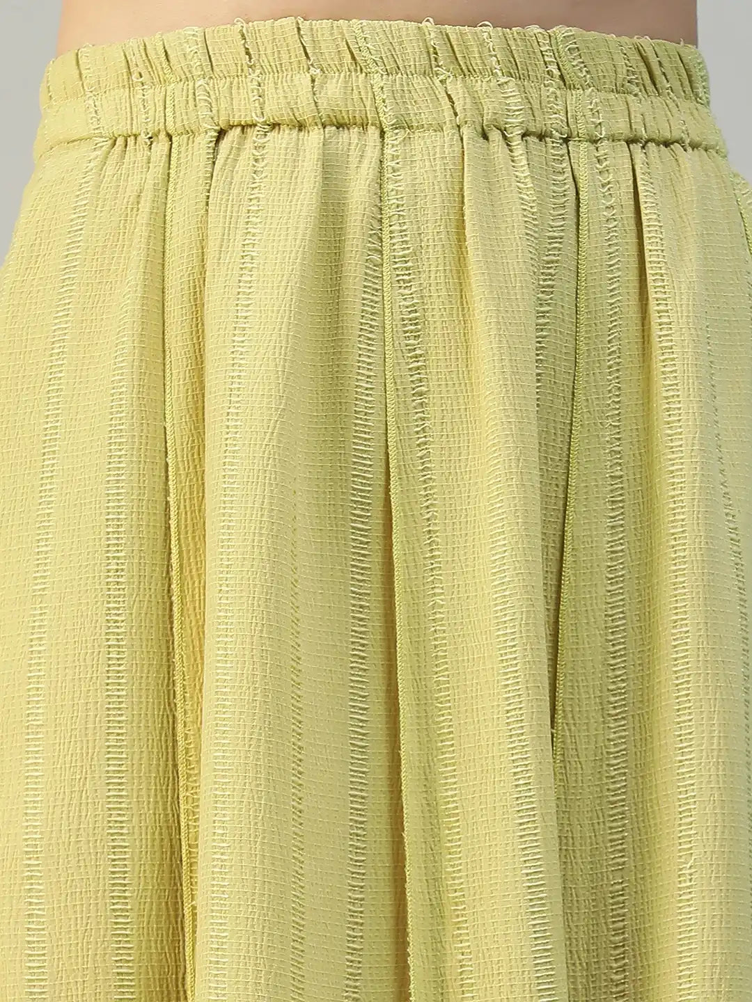 Women Green Stripe Knee-Length with Elasticated Waist Skirt