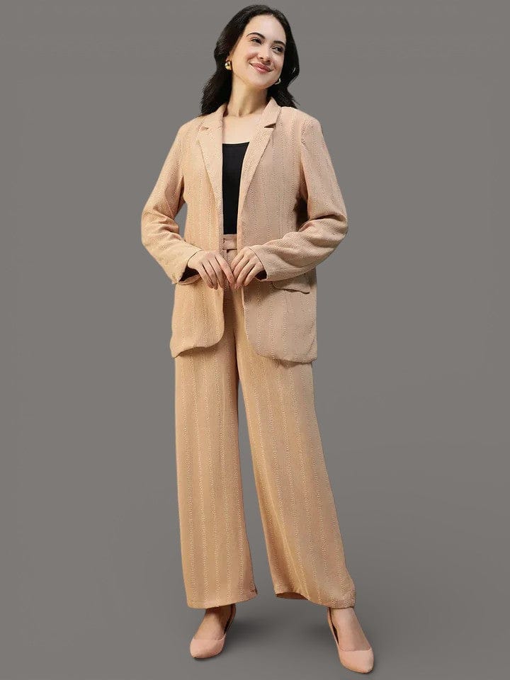 Beige Stripe Women’s Co-ord Set | Blazer & Pants
