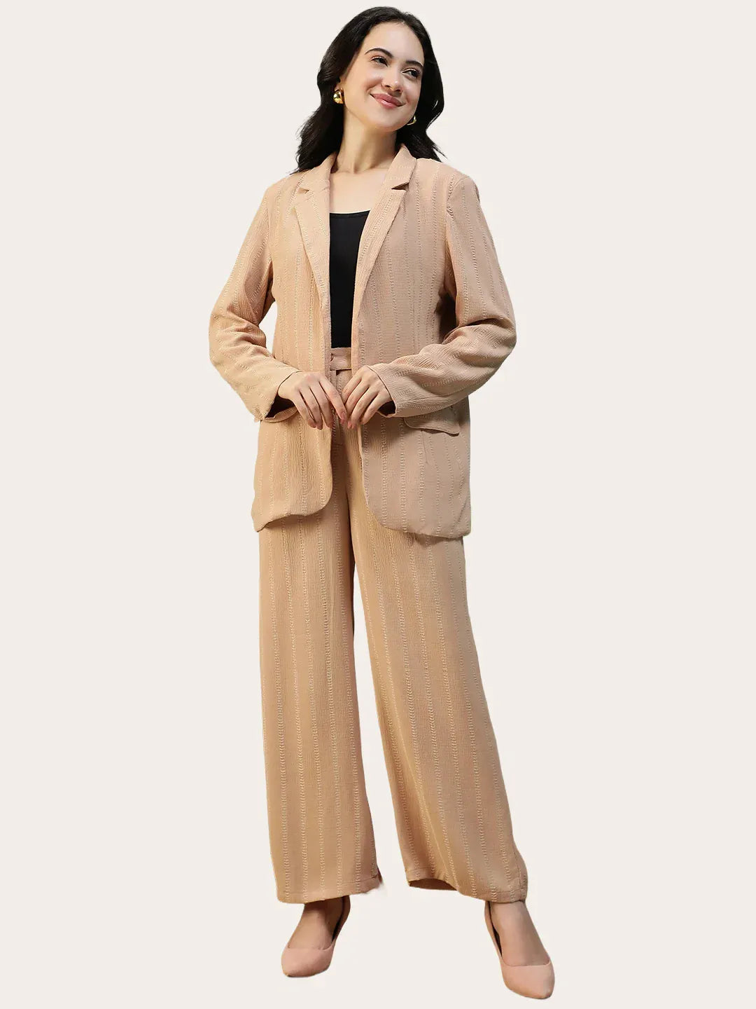 Beige Stripe Women’s Co-ord Set | Blazer & Pants