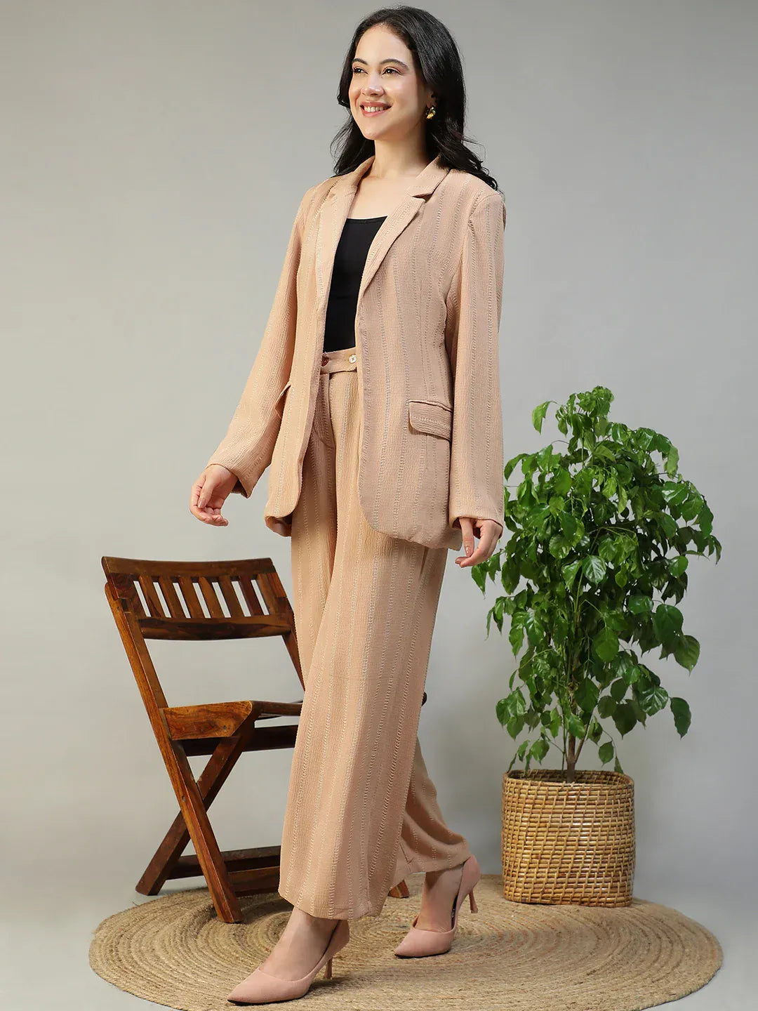 Beige Stripe Co-Ord Set | Blazer & Pant
