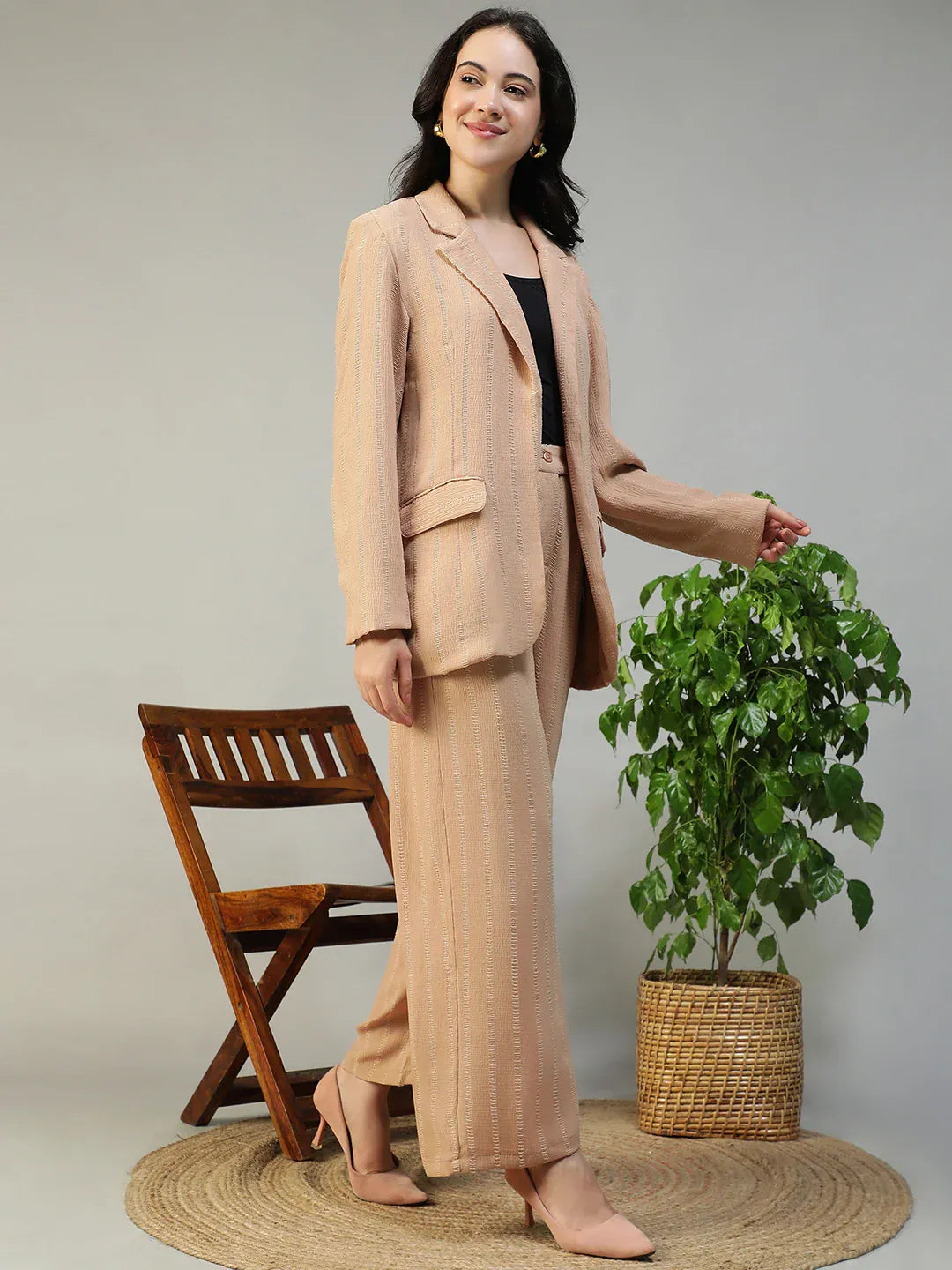 Beige Stripe Co-Ord Set | Blazer & Pant